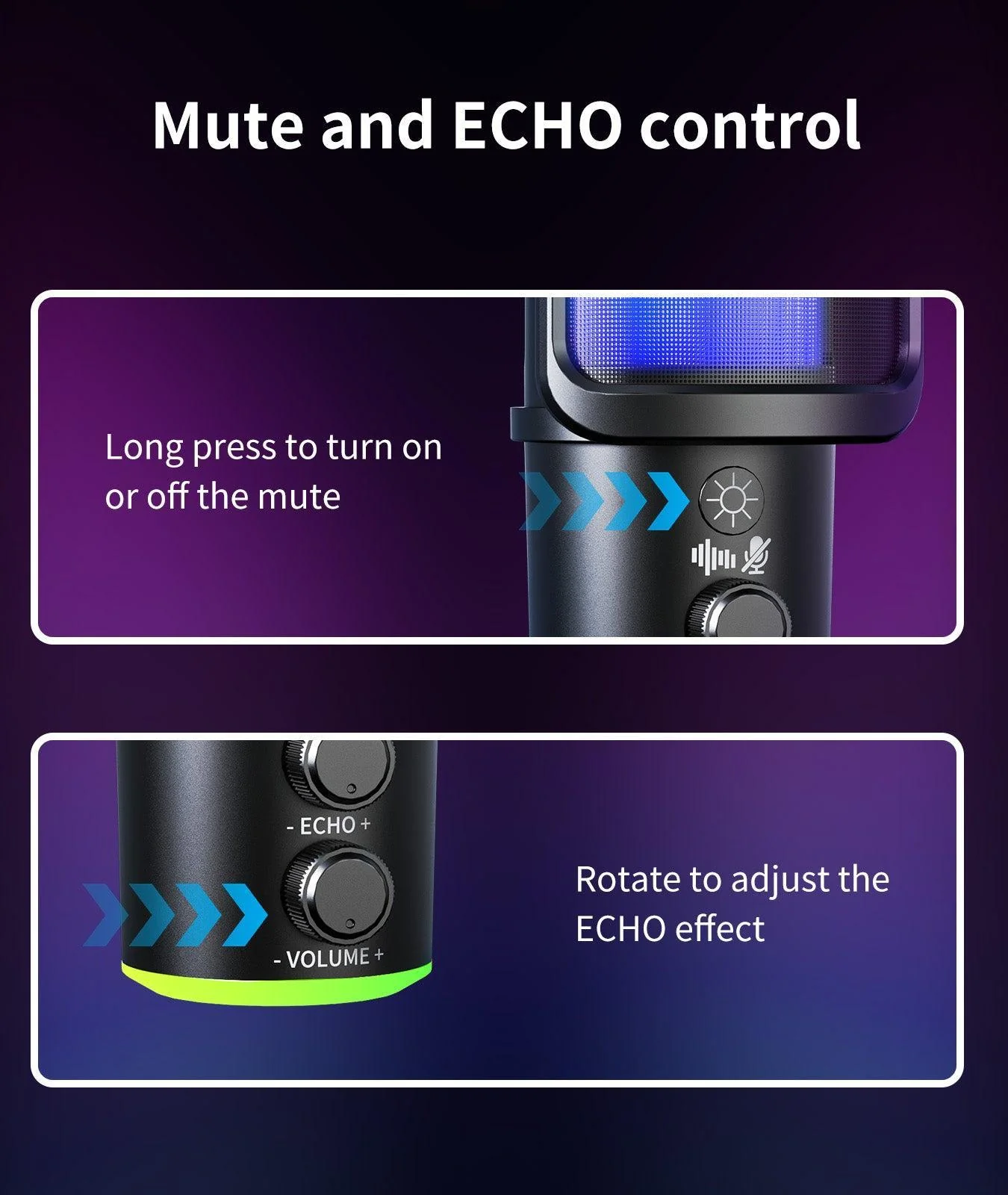 ‌ONIKUMA M530 RGB Condenser USB Microphone with Multifunctional Knob & Monitoring - Image 5