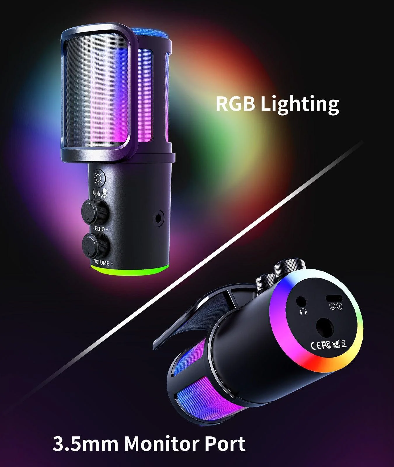 ‌ONIKUMA M530 RGB Condenser USB Microphone with Multifunctional Knob & Monitoring - Image 6