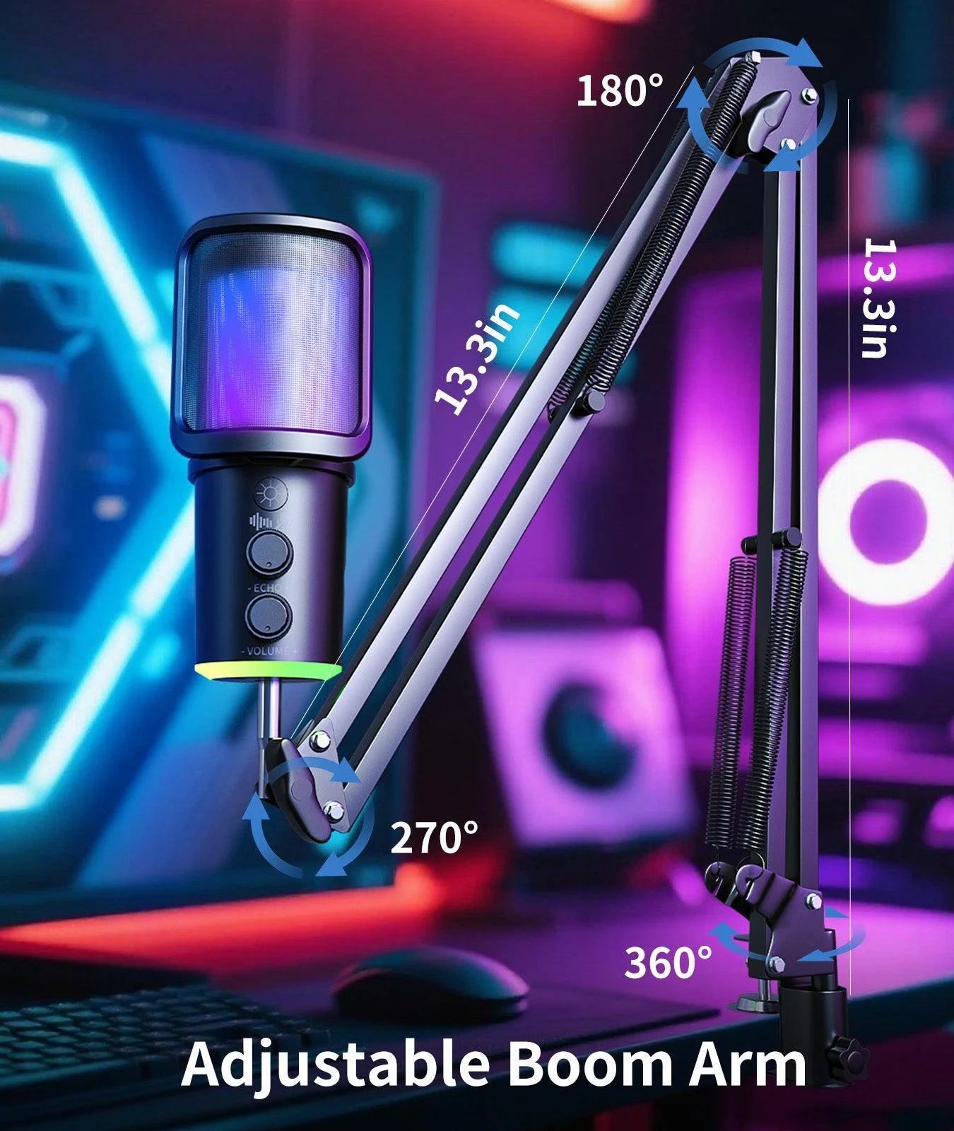‌ONIKUMA M530 RGB Condenser USB Microphone with Multifunctional Knob & Monitoring - Image 7
