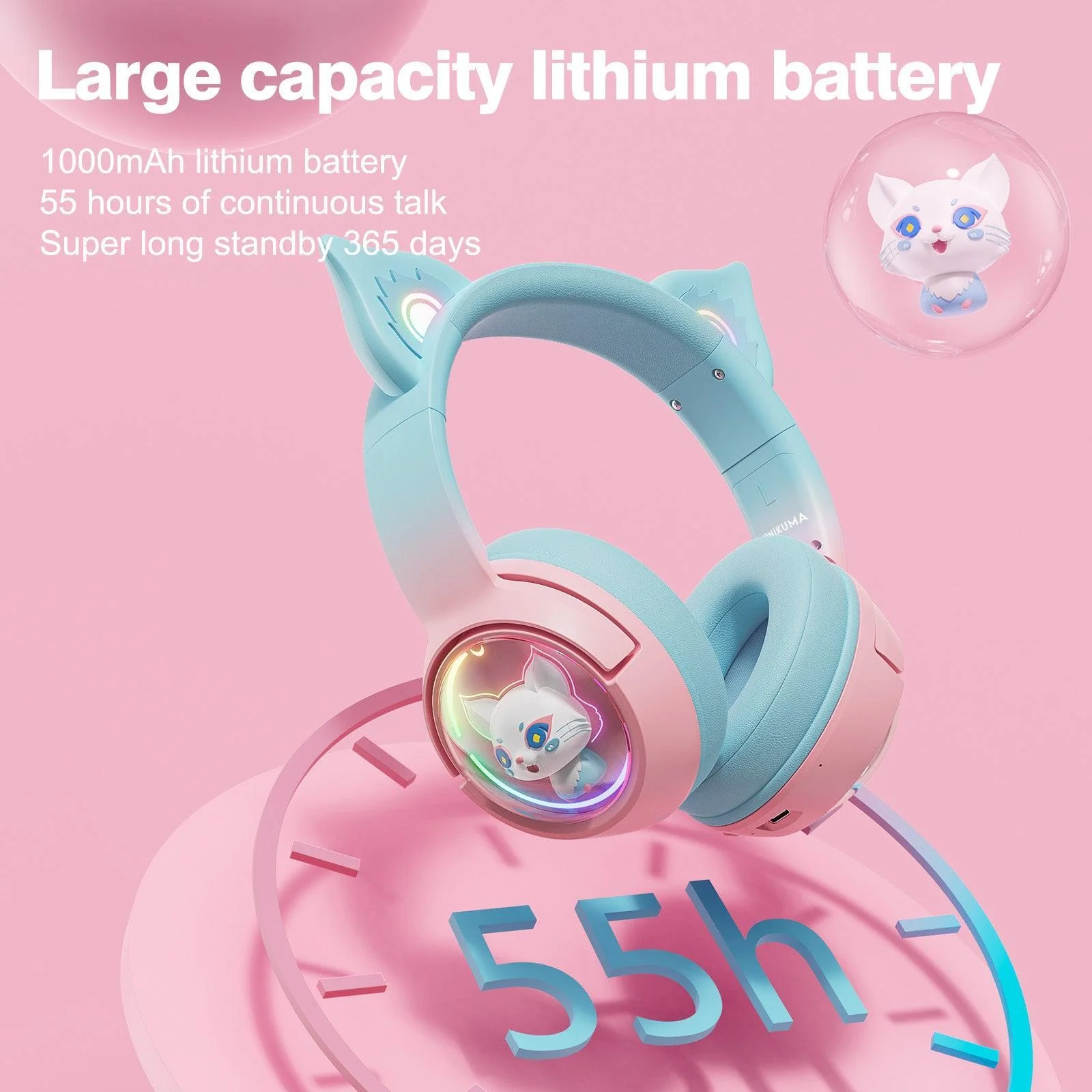 ONIKUMA B5 Tri-Mode Gaming Headset – Bluetooth 5.3, HIFI Sound & Cute Space Capsule Design - Image 14