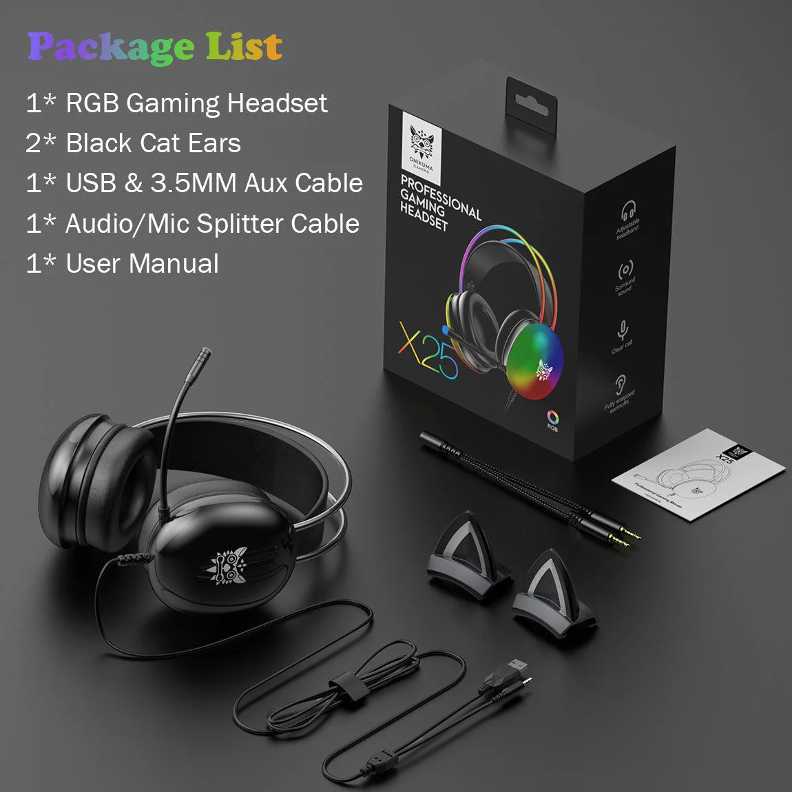 ONIKUMA X25 Cat Ear  RGB Gaming Headset - Image 19